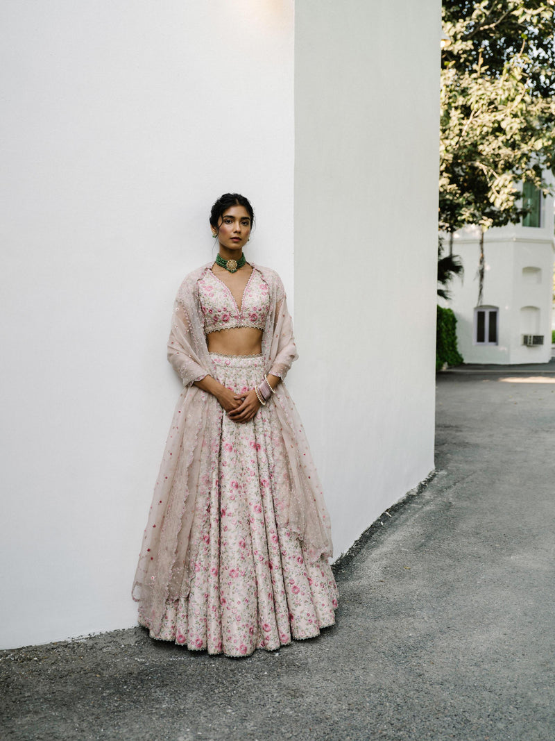 Pink Floral Jaal Lehenga