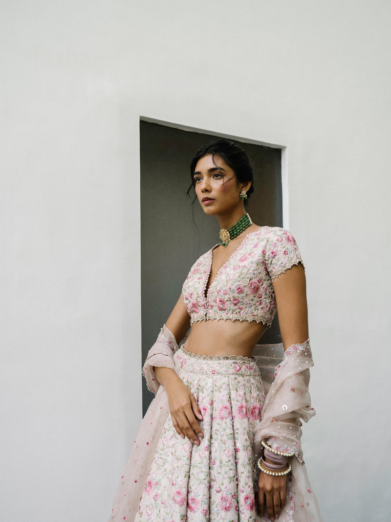 Pink Floral Jaal Lehenga