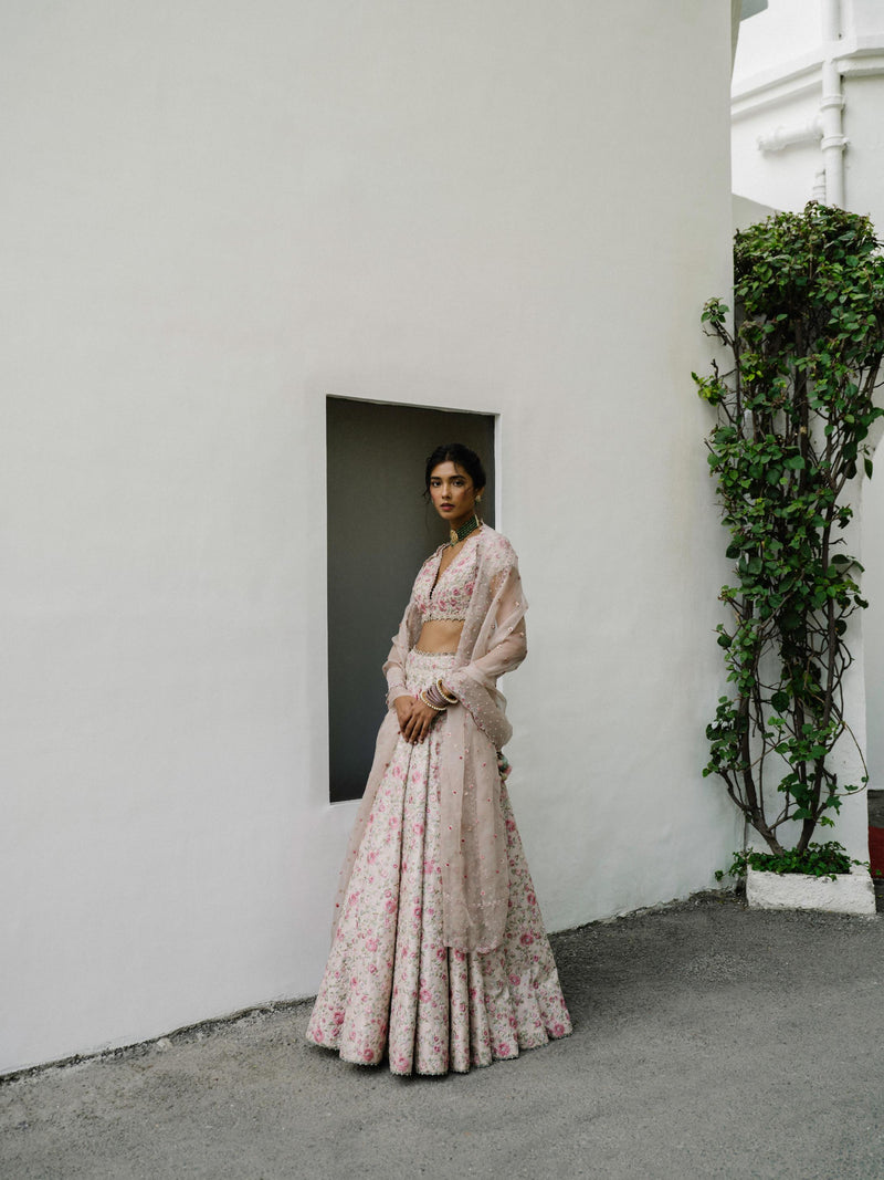 Pink Floral Jaal Lehenga