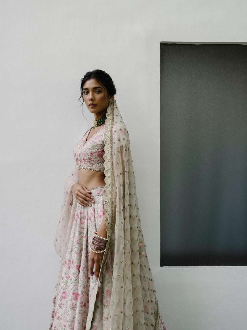 Pink Floral Jaal Lehenga