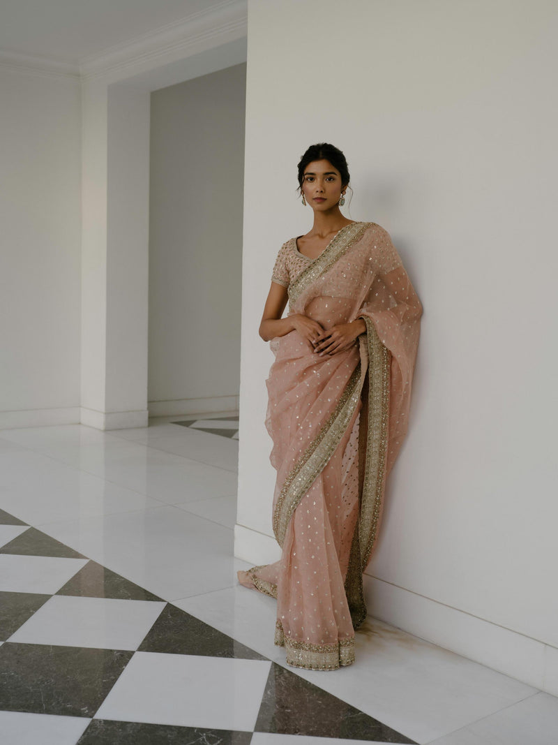 Peach Organza Saree