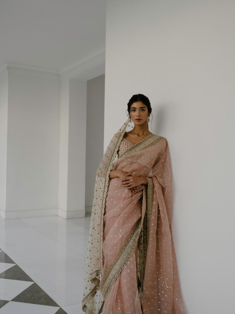 Peach Organza Saree