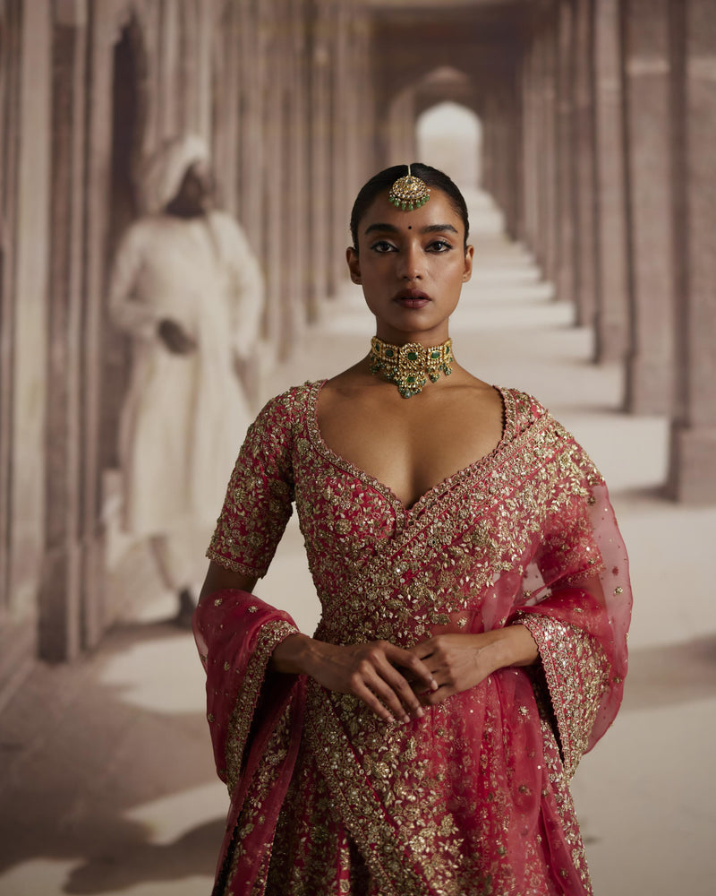 Red Lehenga With Embroidered Jaal