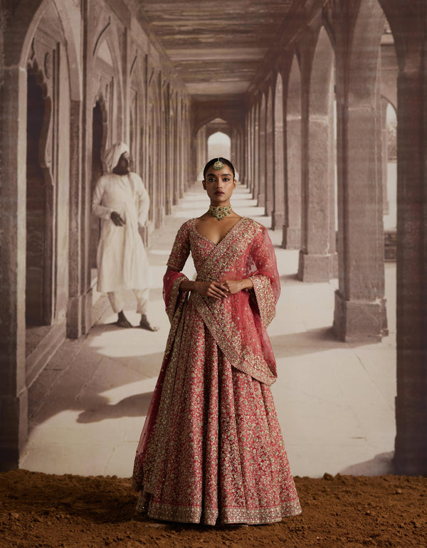 Red Lehenga With Embroidered Jaal