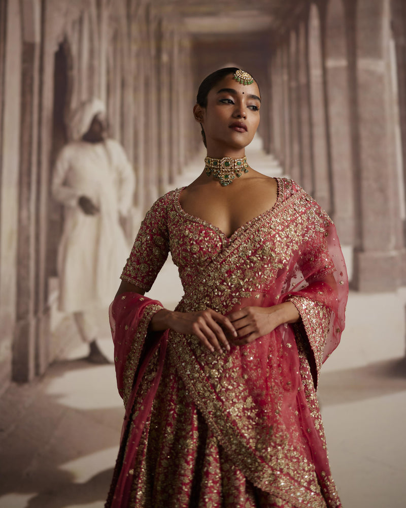 Red Lehenga With Embroidered Jaal