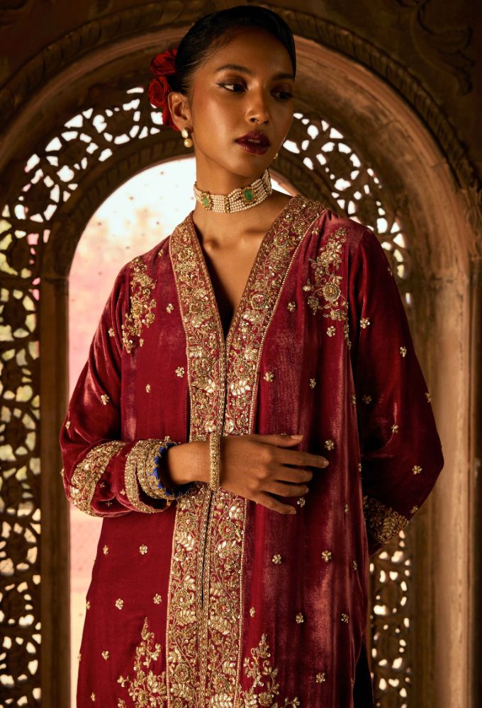 Jacket Style Short Kurta In Velvet