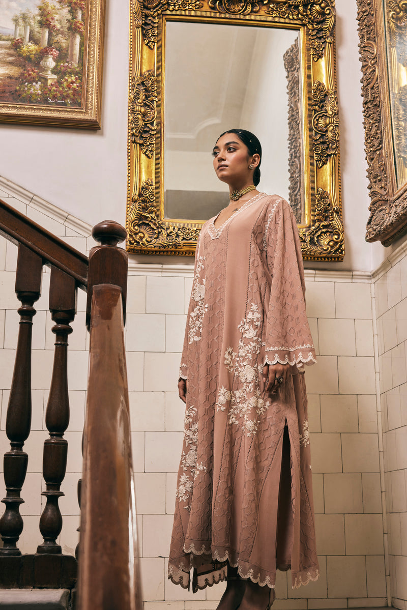 Dark Beige Double-Needle Kaftan