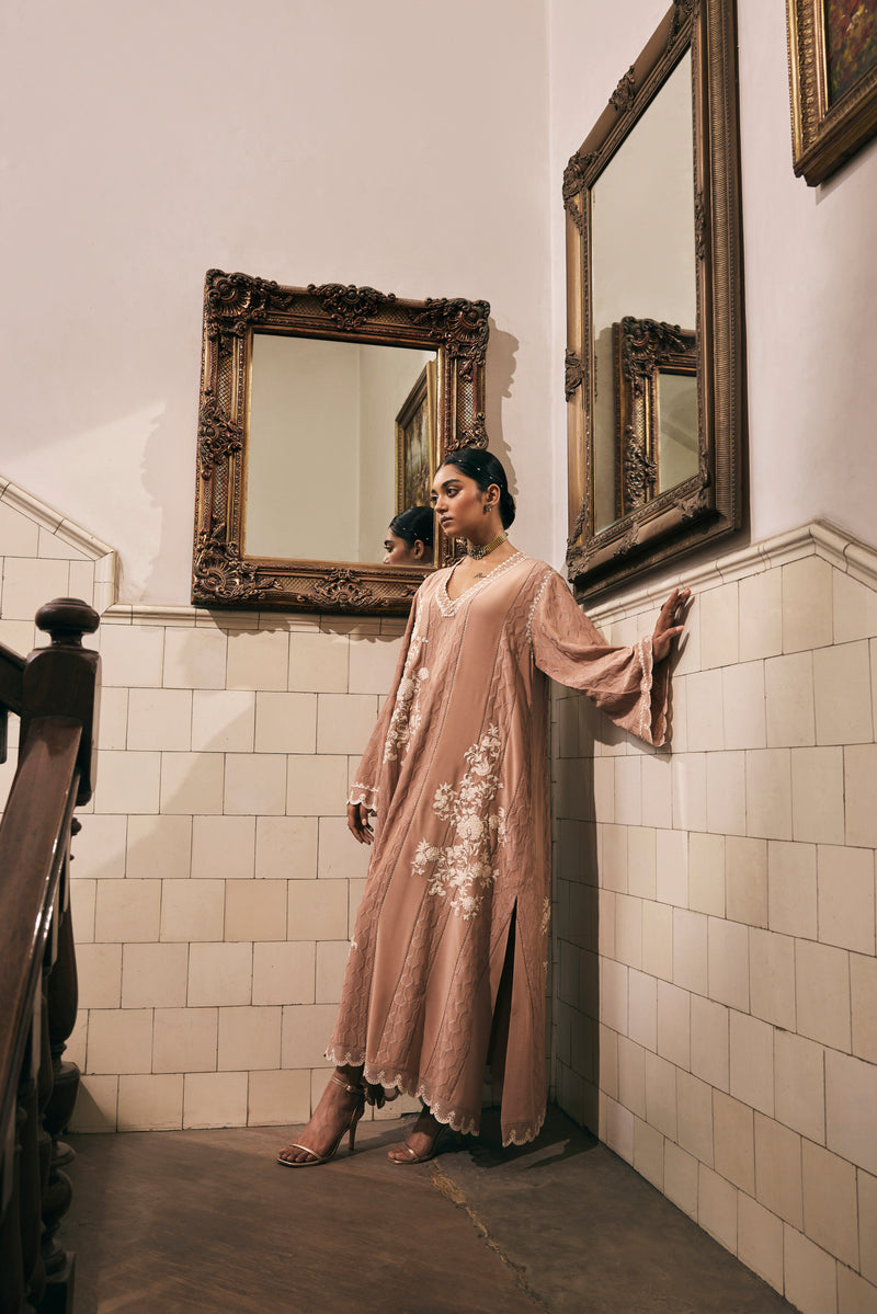 Dark Beige Double-Needle Kaftan