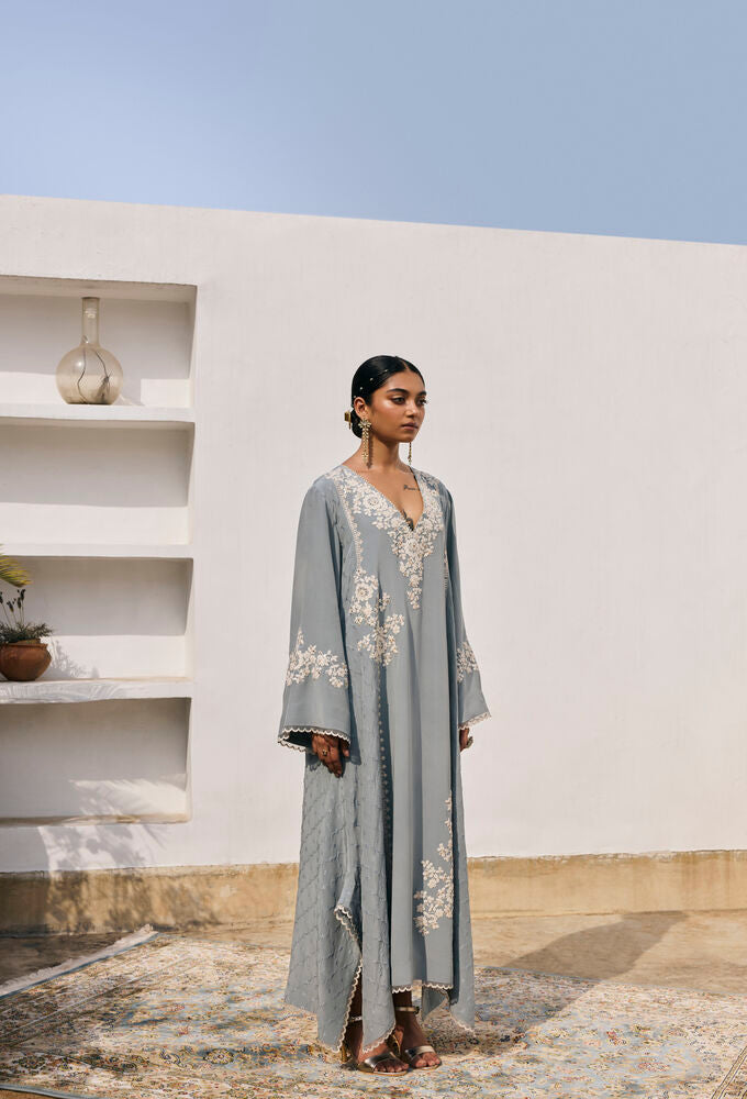 Grey-Blue Dori Work Kaftan