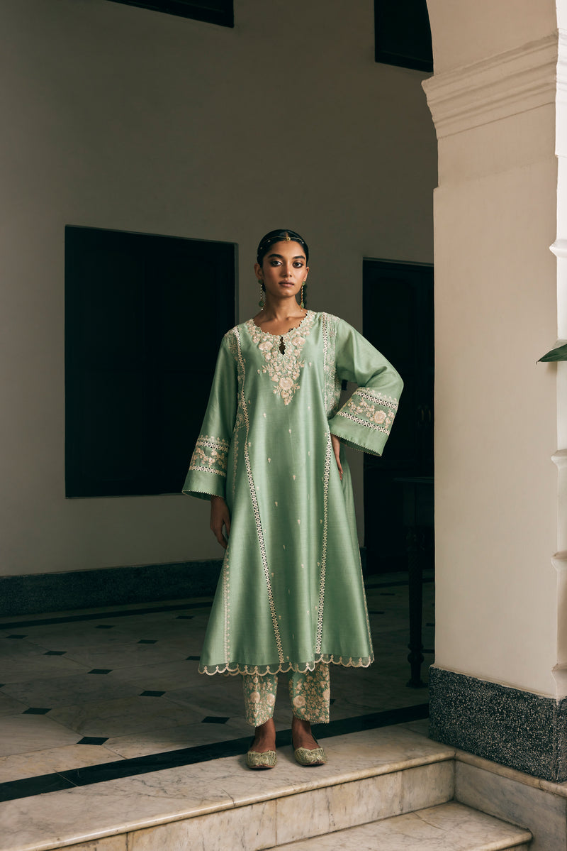 Mint-Green Five Kali Kurta Set