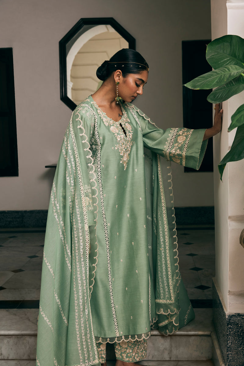 Mint-Green Five Kali Kurta Set