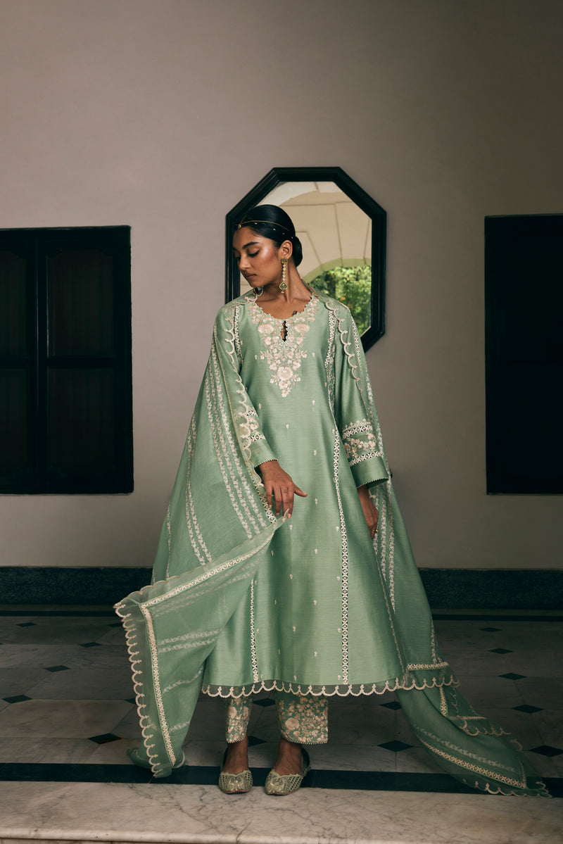 Mint-Green Five Kali Kurta Set