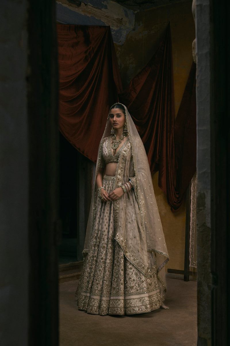 Tissue Lehenga With Dabka And Gota Work