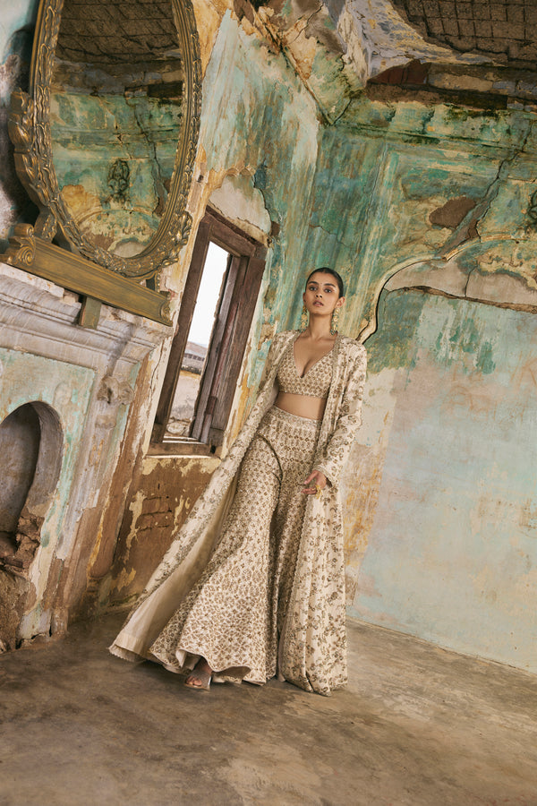 Ivory Jacket And Sharara Set