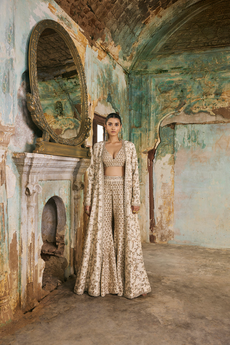 Ivory Jacket And Sharara Set