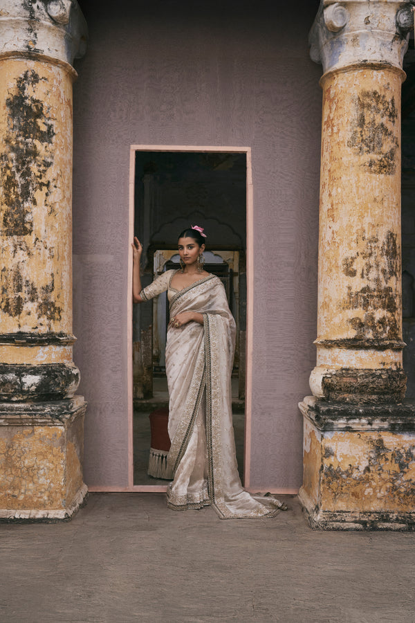 Tissue Saree With Gota and Cutdana Work