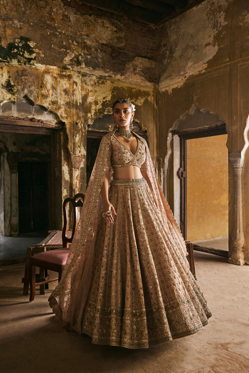 Peach Panels Lehenga