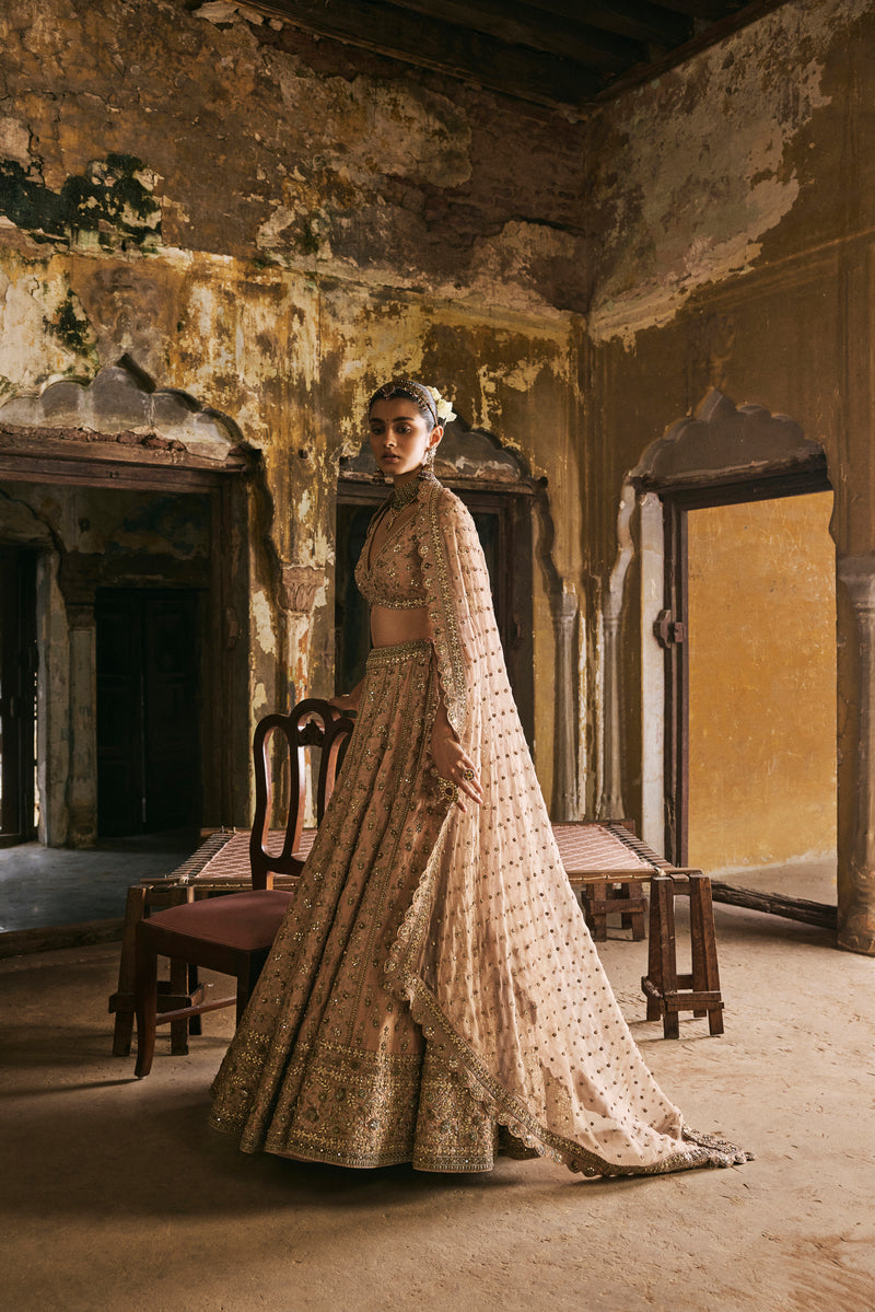 Peach Panels Lehenga