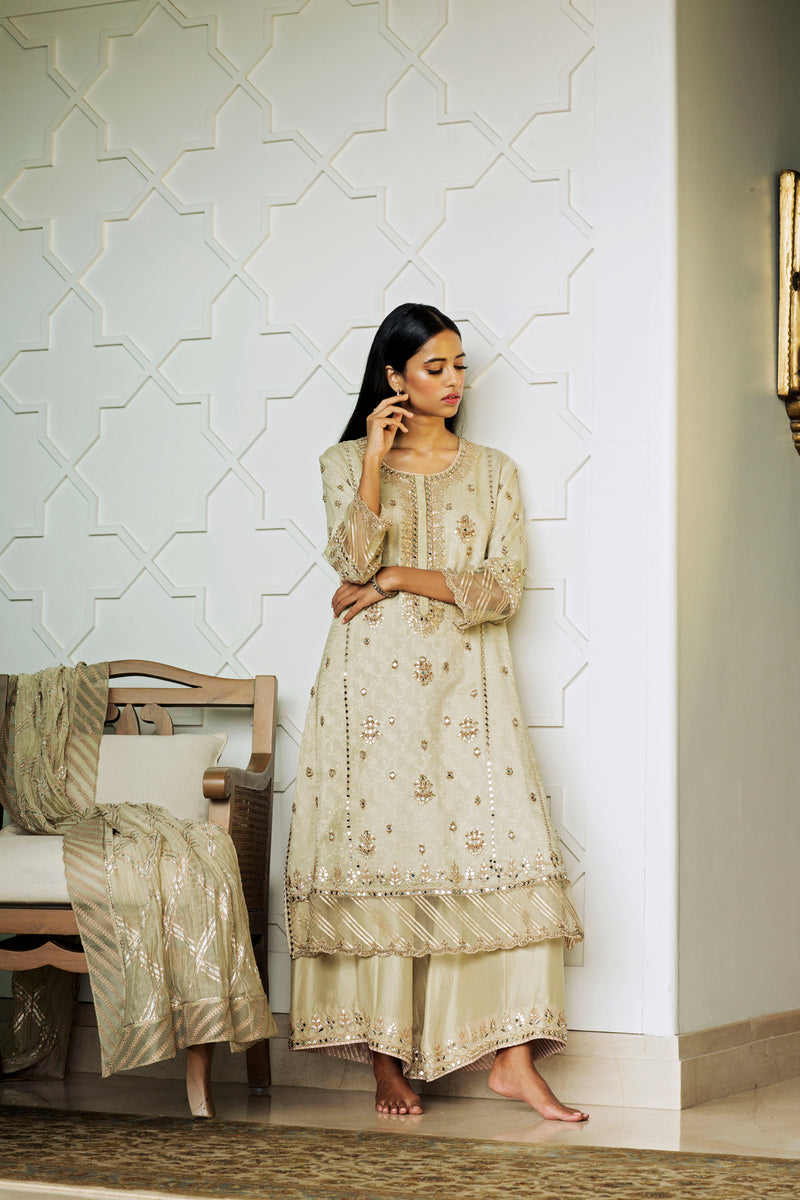 Gota And Mirror-Work Banarasi Kurta