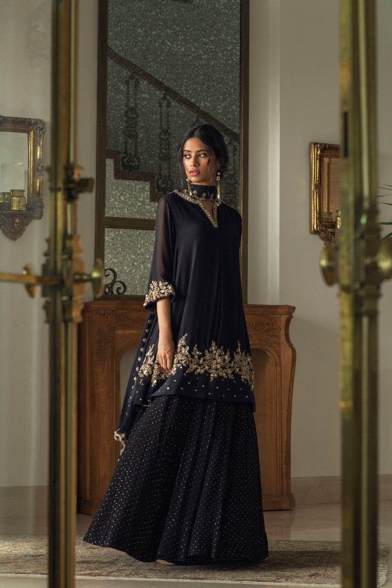 Box-Pleat Kurta With Mukaish Lehenga