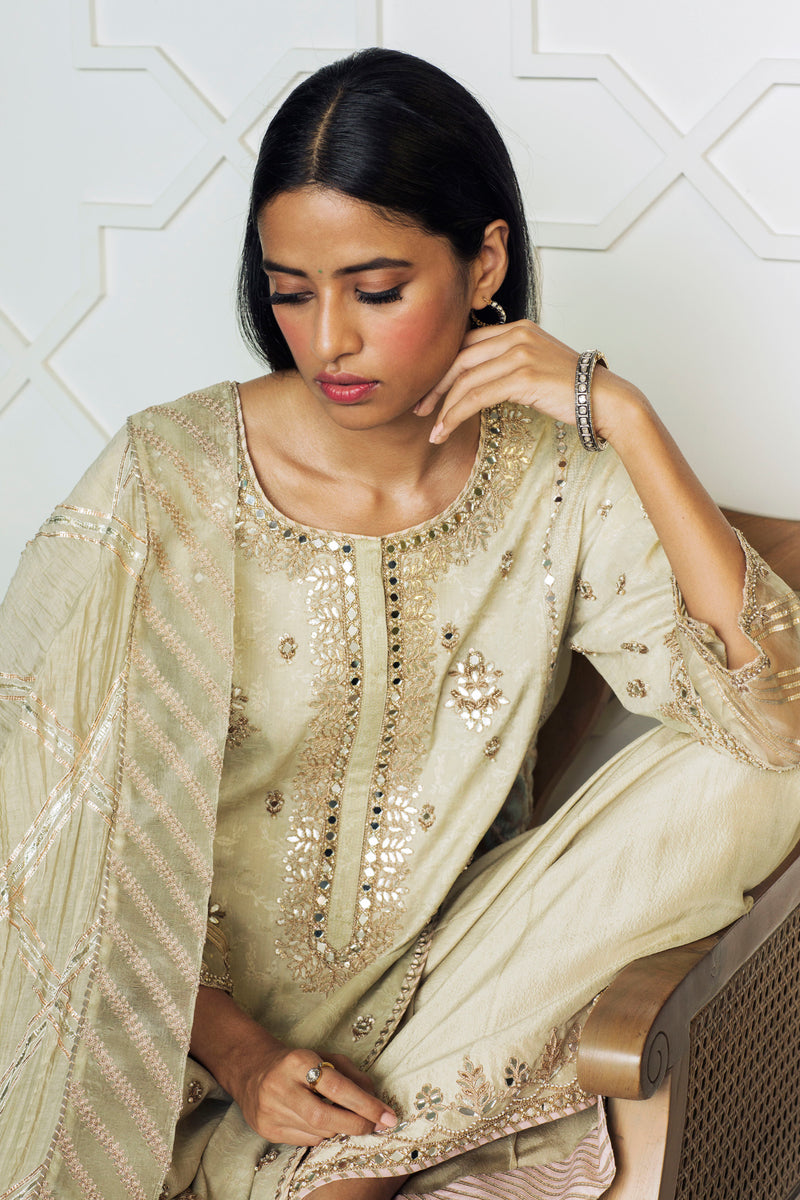 Gota And Mirror-Work Banarasi Kurta