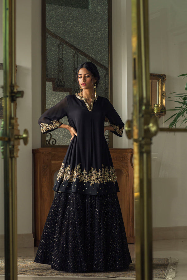 Box-Pleat Kurta With Mukaish Lehenga