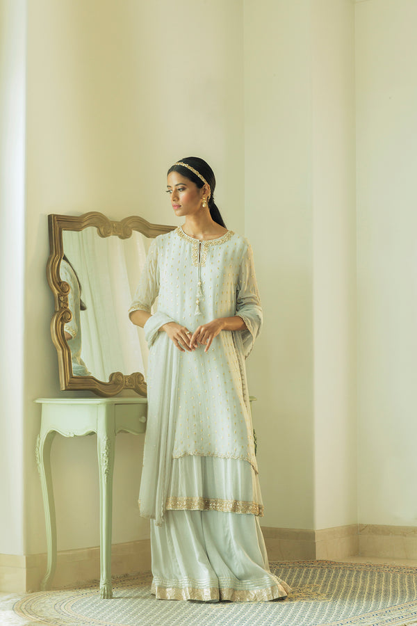 Sequin And Mukaish Layered Kurta Set