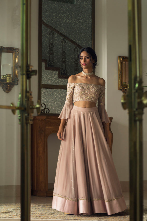 Off-Shoulder Blouse With Lehenga