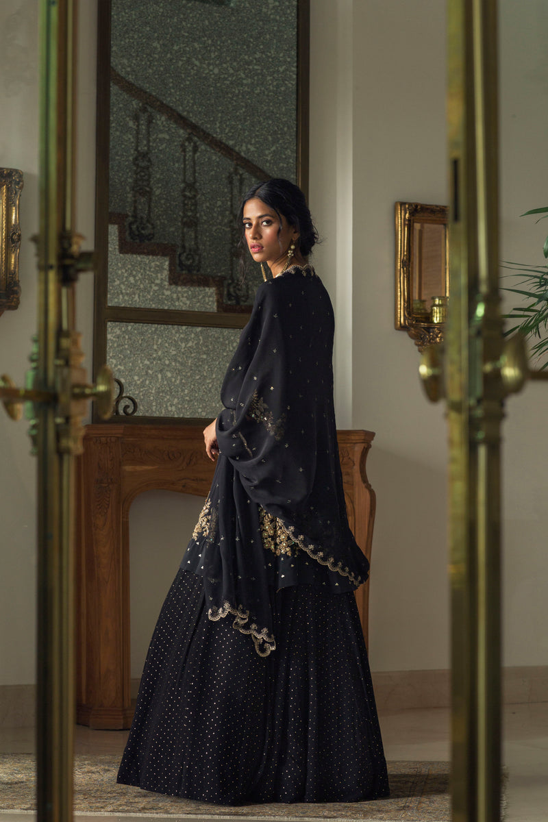 Box-Pleat Kurta With Mukaish Lehenga