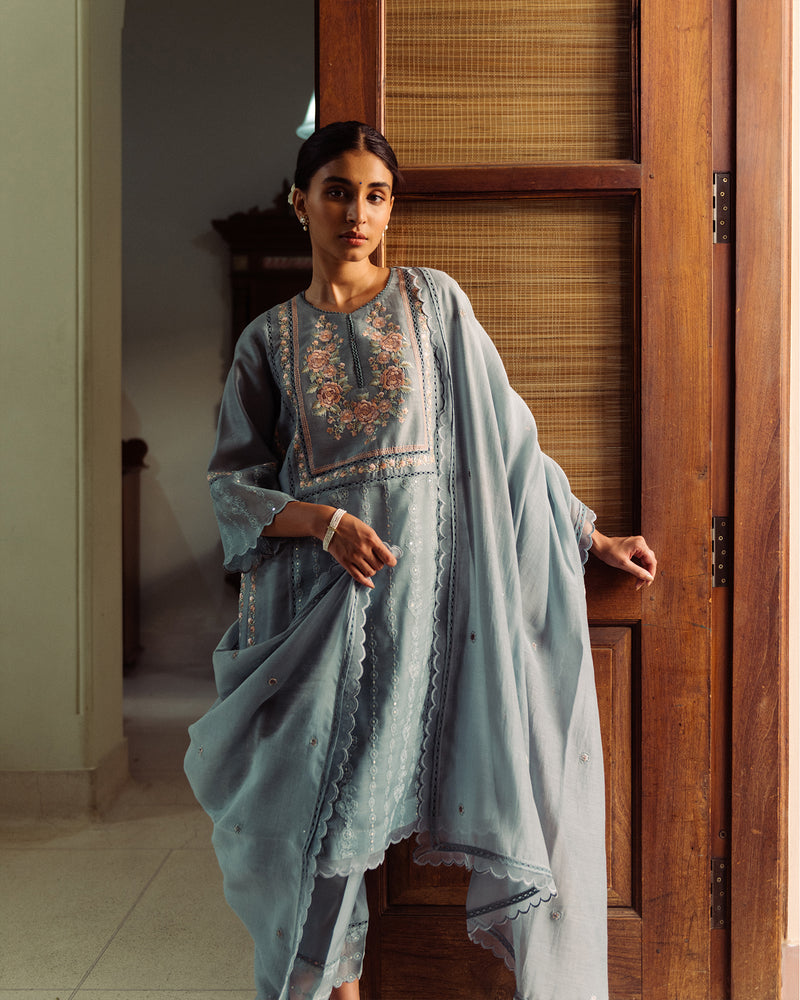 Five Kali Kurta With Floral Thread Work