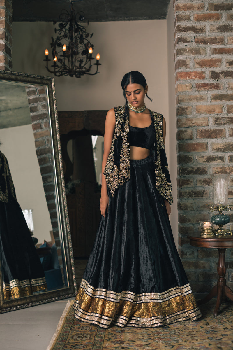 Buy Grey Jacket Georgette Printed Linear Jacket Pleated Lehenga Set For  Women by Ankur J Online at Aza Fashions.